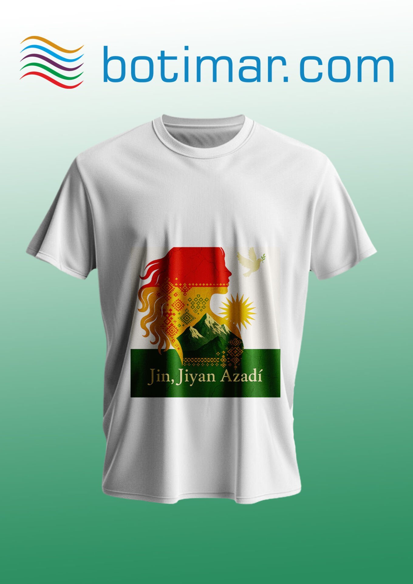 Jin Jiyan Azadi Baskılı T-shirt - Jın Jıyan Azadı T-şhirtê Çapkirî