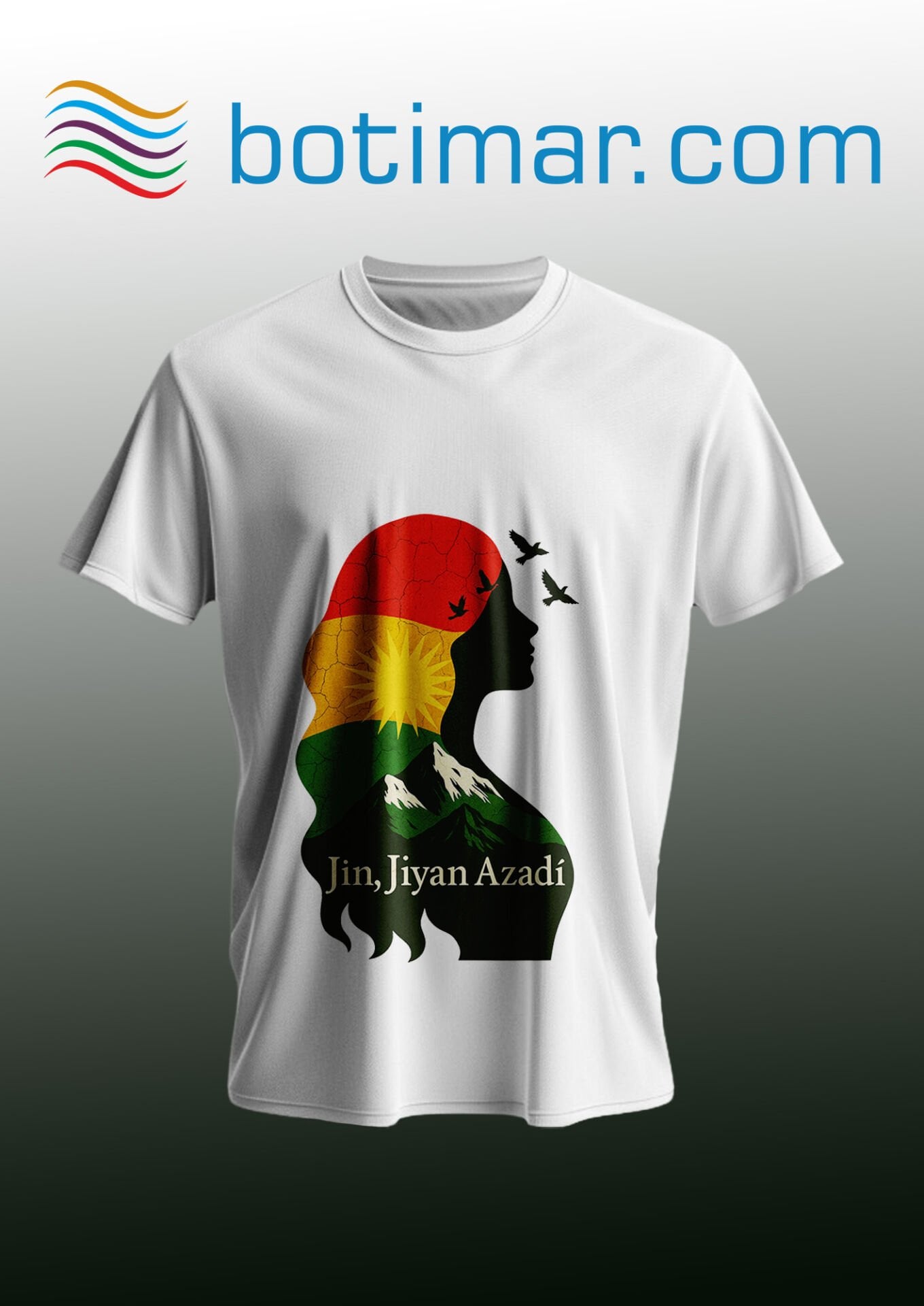 Jin Jiyan Azadi Baskılı T-shirt - Jın Jıyan Azadı T-şhirtê Çapkirî