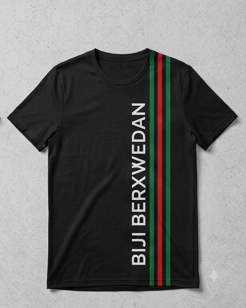 Biji Berxwedan Dikey Şeritli Özel Tasarım Siyah Tişört