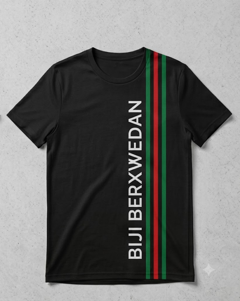 Biji Berxwedan Dikey Şeritli Özel Tasarım Siyah Tişört
