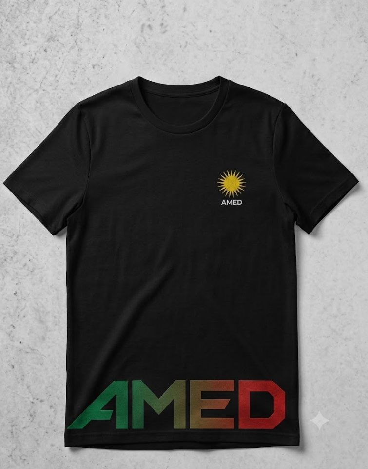 Amed Güneş Amblemli ve Renk Geçişli Özel Tasarım Siyah Tişört