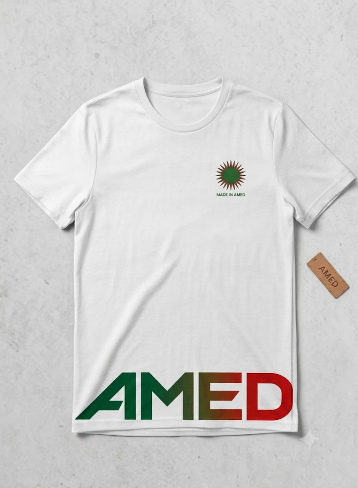 Amed Güneş Logolu ve Renk Geçişli Özel Tasarım Beyaz Tişört
