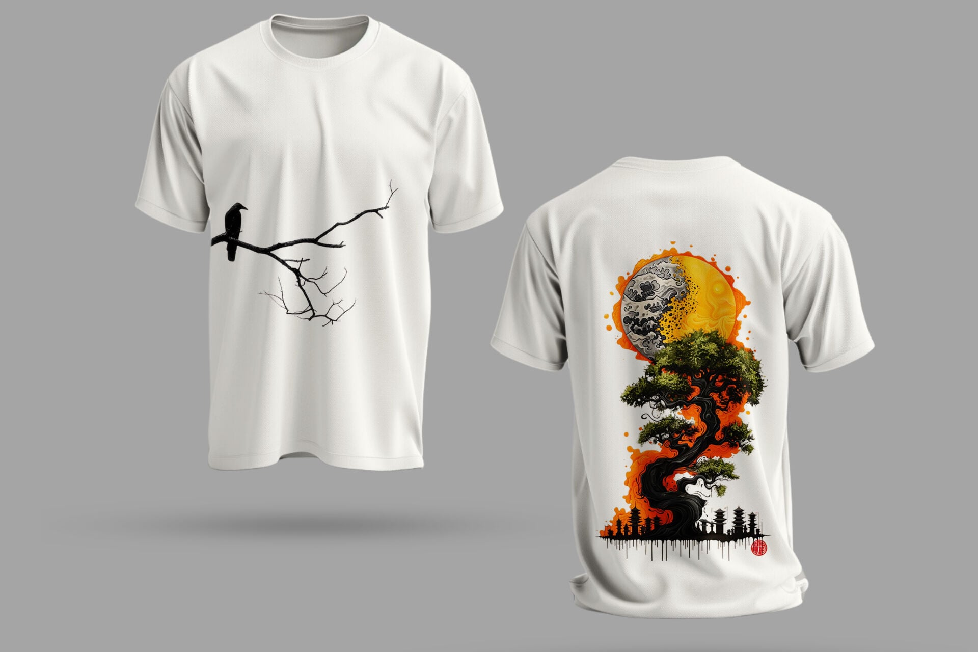 Zen Bonsai & Karga Tasarımlı Premium Tişört