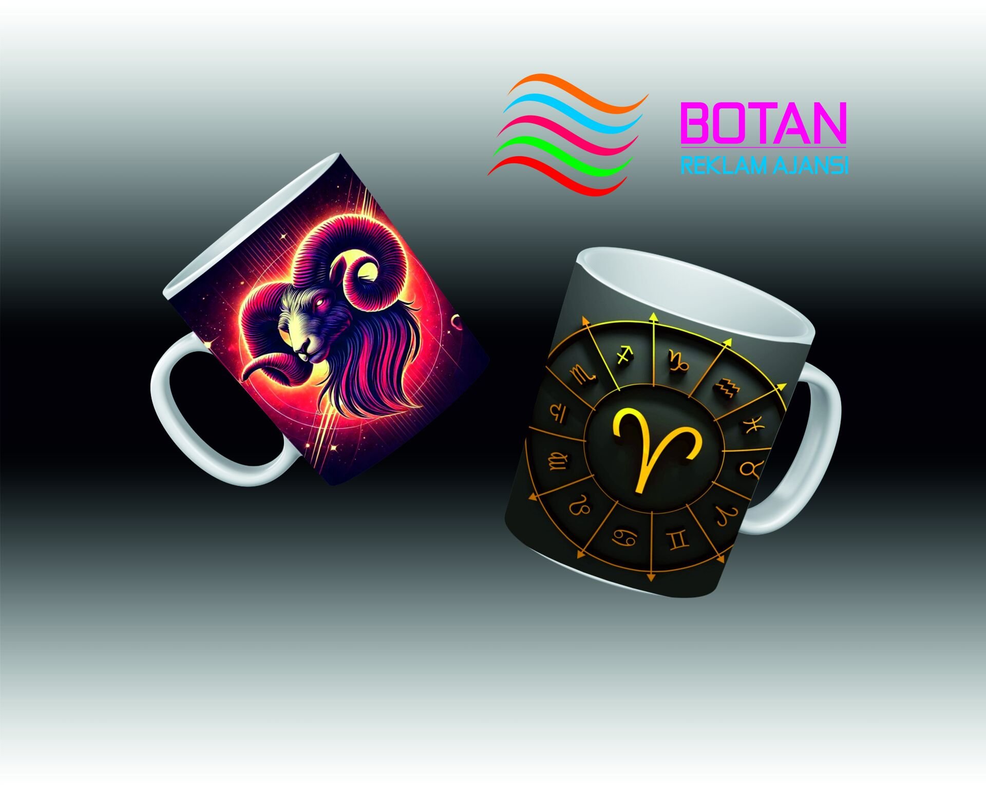 Özel Astroloji Desenli Kupa Bardak (Koç Burcu)