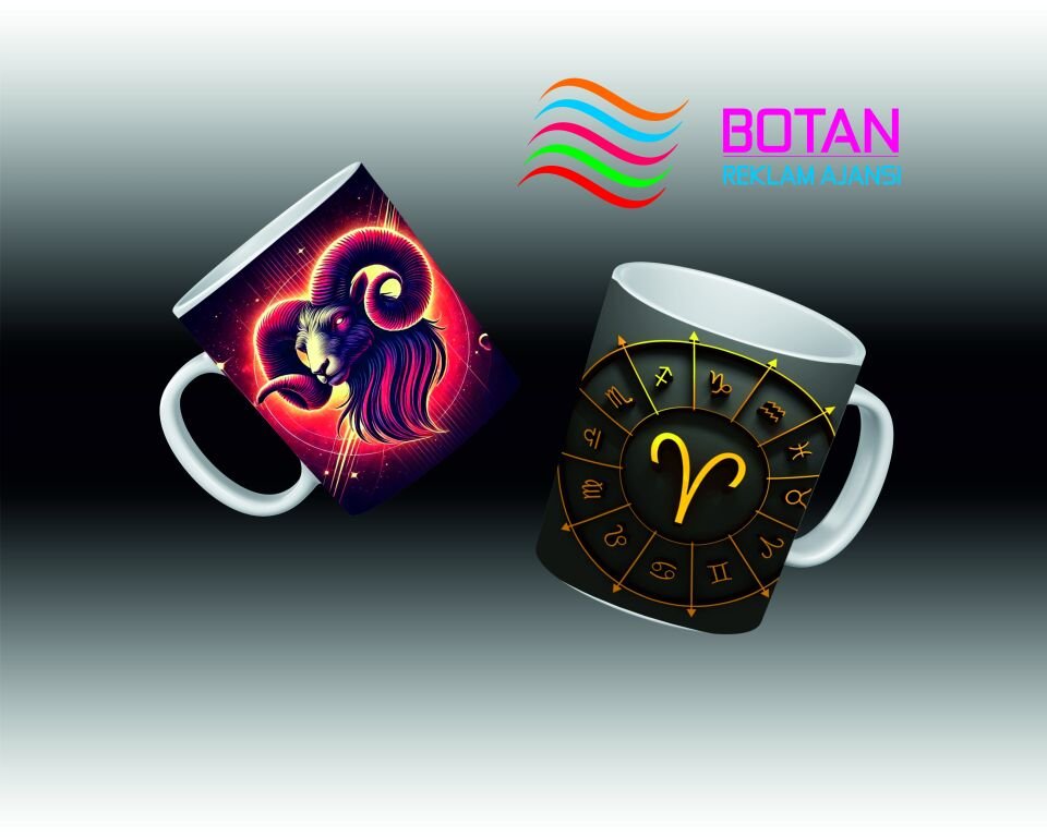 Özel Astroloji Desenli Kupa Bardak (Koç Burcu)