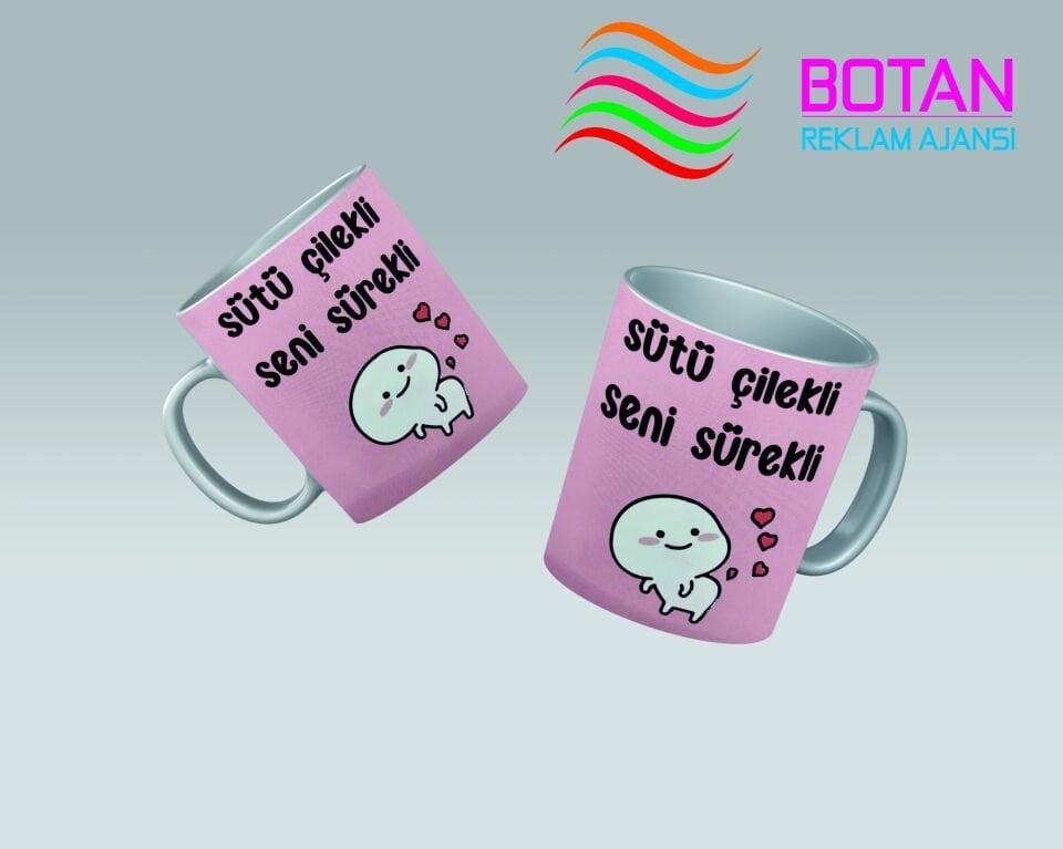 Sütü Çileki Seni Sürekli:) Temalı Eğlenceli Kupa Bardak