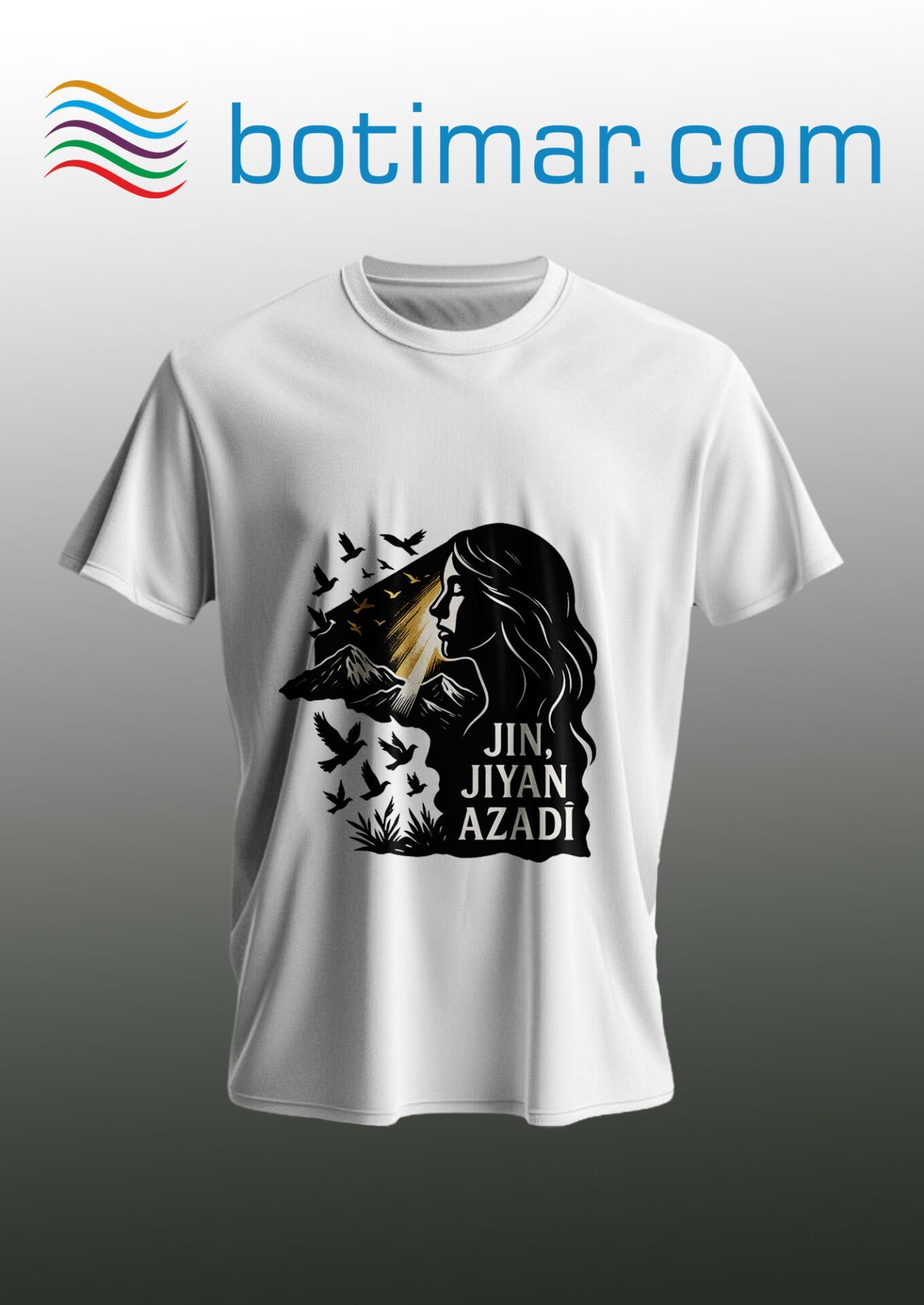 Jin Jiyan Azadi Baskılı T-shirt - Jın Jıyan Azadı T-şhirtê Çapkırî
