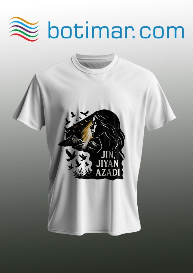 Jin Jiyan Azadi Baskılı T-shirt - Jın Jıyan Azadı T-şhirtê Çapkırî