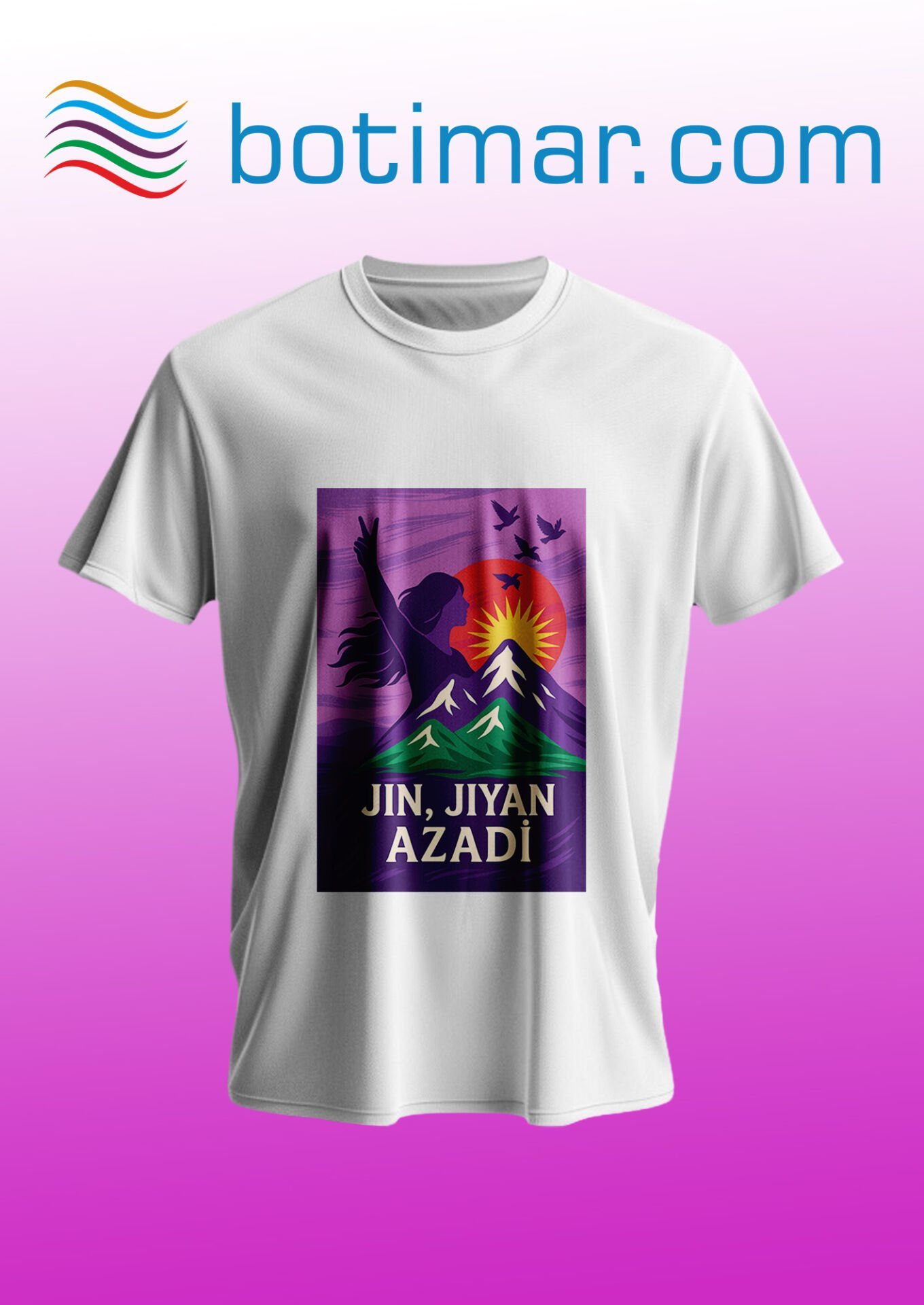 Jin Jiyan Azadi Baskılı T-shirt - Jın Jıyan Azadı T-şhirtê Çapkırî